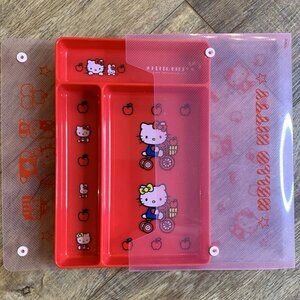 2000 Sanrio HELLO KITTY Red DESK TRAY & CASE Pencil School Fruit Kawaii Harajuku